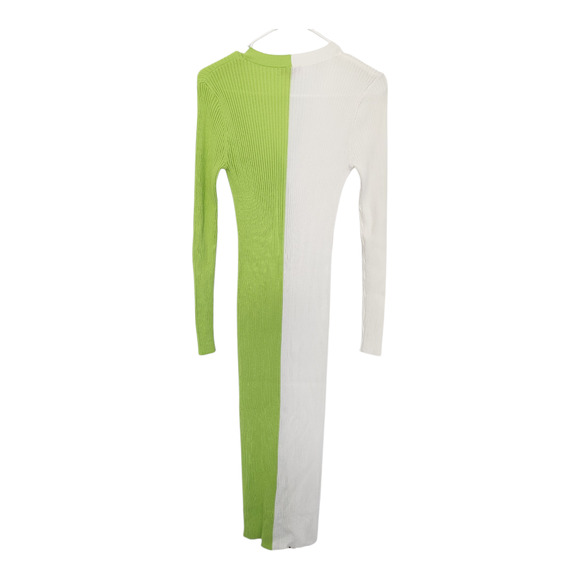STAUD Shoko Colorblock Sweater Dress M Lime/White Knit Party Cocktail Evening - Picture 2 of 9